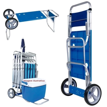 Kit Praia Tenda Gazebo 3x3 M Oxford Azul + Carrinho com Avano
