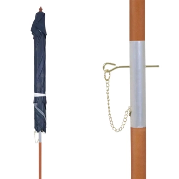 Kit Ombrelone Sardenha 2,05m Azul Quadrado Madeira e Bagum + Base Preta 22 Kg para Jardim e Piscina