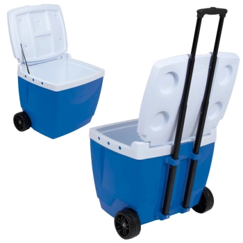 Caixa Trmica 42 L Ala e Rodas Azul + Guarda Sol + Banqueta Praia / Pesca