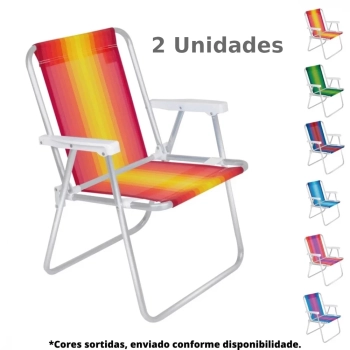 Kit Guarda Sol Vermelho 2 M + 2 Cadeiras de Praia / Estruturas em Aluminio