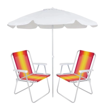 Kit 2 Cadeiras de Praia em Alumnio + Guarda Sol Bagum 2 M Branco Aluminio