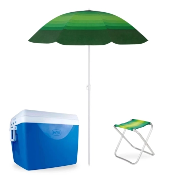 Kit Caixa Trmica 75 L com Ala e Divisria + Guarda Sol com Fps 70 1,50 M + Banqueta Praia Pescaria