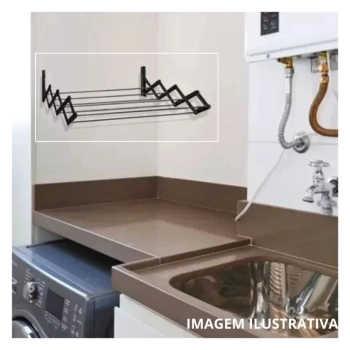 Varal de Parede Retratil Sanfonado 1 Metro + Kit Instalao Preto Ao para Apartamentos e Casas