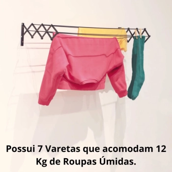 Varal de Parede Retratil Sanfonado 1 Metro + Kit Instalao Preto Ao para Apartamentos e Casas