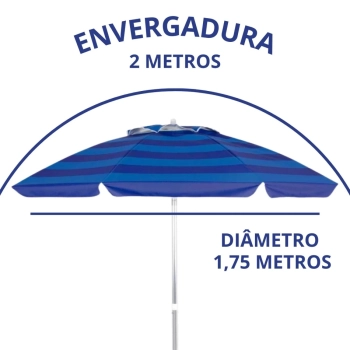 Kit Guarda-sol 2 M Alumnio Azul + Mesa Porttil + 1 Cadeira Pesca / Praia