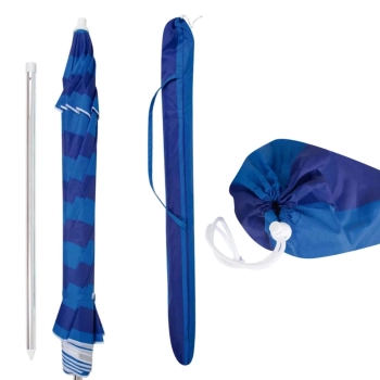 Kit Guarda-sol 2 M Alumnio Azul + Mesa Porttil + 1 Cadeira Pesca / Praia