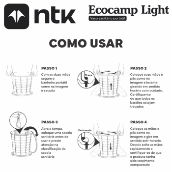 Kit Vaso Sanitrio Porttil Ecocamp Light 15 L + Luminria Led Recarregvel