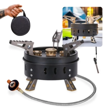 Kit Fogareiro Porttil Super Chama com Acendedor Camping e Pesca + 2 Cartuchos de Gs 450g Cada