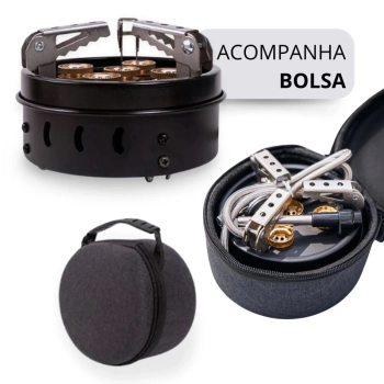 Kit Fogareiro Porttil Super Chama com Acendedor Camping e Pesca + 2 Cartuchos de Gs 450g Cada