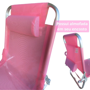 Cadeira Rosa Espreguiadeira 4 Pos. com Almofada + Guarda Sol 2 M + Base 22 Kg