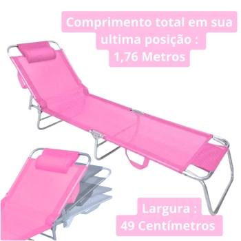 Kit Piscina Cadeira Rosa Espreguiadeira 4 Pos. com Almofada + Guarda Sol 2,5 M Manivela