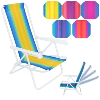 Kit Guarda Sol Articulado 2,10 M com Saca Areia + Cadeira Praia 4 Pos. + Mesa Porttil