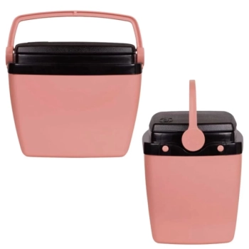 Kit Cooler 6 L Rosa Pssego + Garrafa Termica Mini + Cadeira Rosa Infantil Parques / Lanches