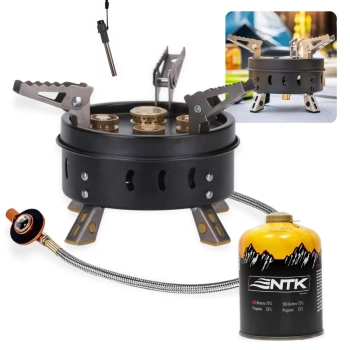 Kit Fogareiro Porttil Super Chama com Acendedor Camping e Pesca + Cartucho de Gs 450g