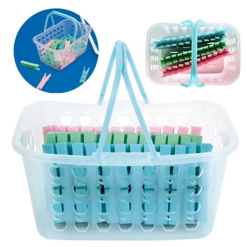 Kit com 2 Cestas com Ala e 108 Unidades de Prendedores de Roupa Lavanderia Mor