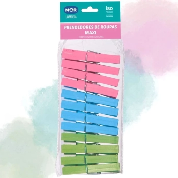 Kit com 2 Cestas com Ala e 108 Unidades de Prendedores de Roupa Lavanderia Mor