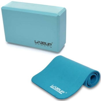 Kit com Colchonete + Bloco de Apoio para Yoga / Pilates em Eva Azul Liveup