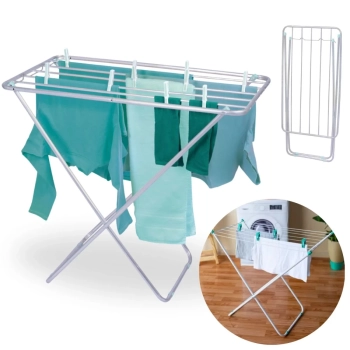 Kit Varal de Cho Aluminio 88 Cm Slim + Cesta Organizadora + 36 Grampos Lavanderia