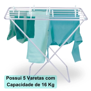 Kit Varal de Cho Aluminio 88 Cm Slim + Cesta Organizadora + 36 Grampos Lavanderia