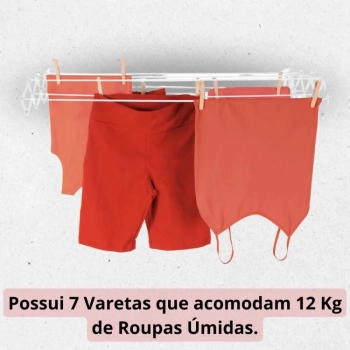 Kit Varal de Parede Sanfonado 1 Metro Branco + 2 Mini Varais Redondos com 24 Grampos Apartamento