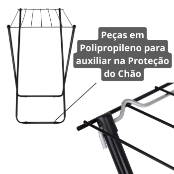 Kit Varal de Cho Preto Ao 75 Cm Slim + Mini Varal Redondo + 72 Pregadores Lavanderia Mor