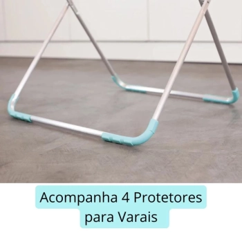 Kit Varal Cho Branco Ao 75 Cm Slim + Kit Protetor de Varais + 48 Prendedores Lavanderia