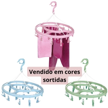 Kit Varal de Cho Branco Ao 75 Cm Slim + Mini Varal Redondo Colorido + 24 Pregadores Lavanderia Mor