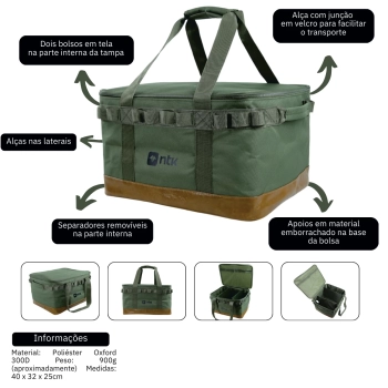 Bolsa para Viagens Camping e Pesca Camp Bag Nautika com Divisrias e Ala / Verde Militar Ntk