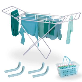 Kit Varal Aluminio com Abas 1,43 M + Uma Pequena Cesta com 36 Grampos + 4 Protetores de Varal