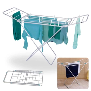 Kit Varal Aluminio com Abas 1,43 M + Uma Pequena Cesta com 36 Grampos + 4 Protetores de Varal