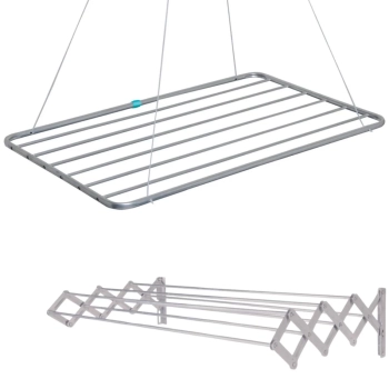 Kit Varal de Parede Sanfonado Aluminio 1 M + Varal de Teto 120 Cm + Kit Instalao Apartamentos e Casa