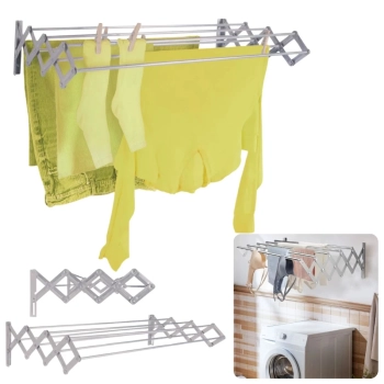 Kit Varal de Parede Sanfonado Aluminio 1 M + Varal de Teto 120 Cm + Kit Instalao Apartamentos e Casa