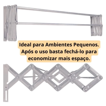 Kit Varal de Parede Sanfonado Aluminio 1 M + Varal de Teto 120 Cm + Kit Instalao Apartamentos e Casa