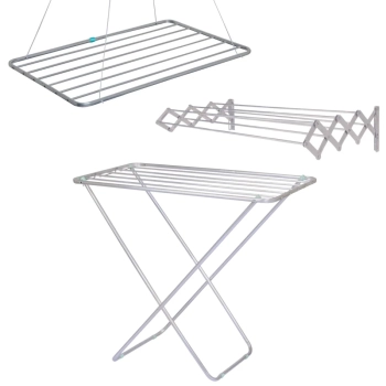 Kit Varal de Teto 120 Cm Aluminio + Varal Sanfonado 1 M + Varal de Cho Slim 88 Cm para Lavanderia