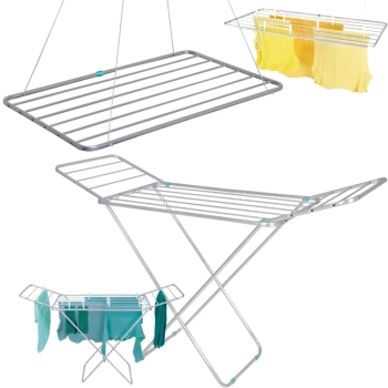 Kit Varal de Teto 120 Cm Alumnio + Kit Instalao + Varal de Cho com Abas 1,43 M Slim Lavanderia