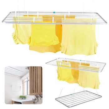 Kit Varal de Teto 120 Cm Alumnio + Kit Instalao + Varal de Cho com Abas 1,43 M Slim Lavanderia