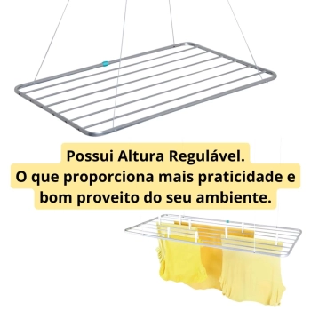 Kit Varal de Teto 120 Cm Alumnio + Kit Instalao + Varal de Cho com Abas 1,43 M Slim Lavanderia