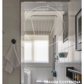 Kit Varal de Teto 120 Cm Alumnio + Kit Instalao + Varal de Cho com Abas 1,43 M Slim Lavanderia