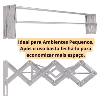 Kit Varal de Parede Sanfonado Aluminio 1 M + Kit Instalao + Varal de Cho 1,43 M Lavanderia