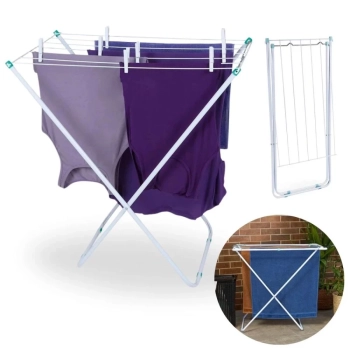 Kit Varal de Cho 75 Cm Branco + Varal de Parede Sanfonado 1 M + Varal de Teto 120 Cm para Lavanderia