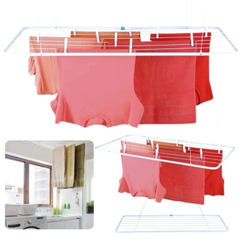 Kit Varal de Cho 75 Cm Branco + Varal de Parede Sanfonado 1 M + Varal de Teto 120 Cm para Lavanderia