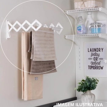 Kit Varal de Cho 75 Cm Branco + Varal de Parede Sanfonado 1 M + Varal de Teto 120 Cm para Lavanderia