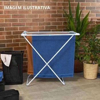 Kit Varal de Cho 75 Cm Branco + Varal de Parede Sanfonado 1 M + Varal de Teto 120 Cm para Lavanderia