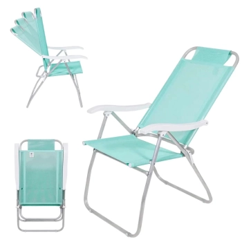 Kit Caixa Termica Preta Cooler 12 L com Ala + Cadeira 4 Posies Verde Hortel para Praia
