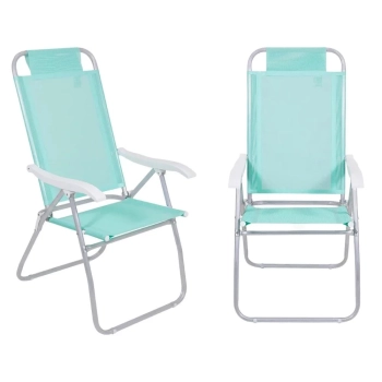 Kit Caixa Termica Preta Cooler 12 L com Ala + Cadeira 4 Posies Verde Hortel para Praia