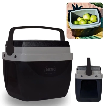 Kit Cooler 12 L Preto com Ala + Cadeira de Praia Alta Xadrez Azul + Mesa Porttil Porta Copos