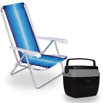 Kit Caixa Termica Preta Cooler 12 L com Ala + Cadeira de Praia 4 Posies Camping