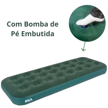 Kit Colchao Inflvel Casal + Colchao Inflvel Solteiro com Inflador de Pe Kala Verde Camping Pesca