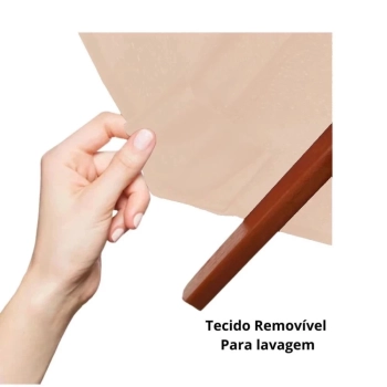 Ombrelone Central 3 Metros Bege em Madeira + Luminria 24 Leds para Jardim e Area Externa