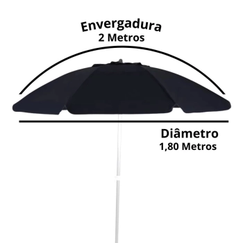 Kit Guarda Sol Articulado 2 Metros Preto + Luminaria de 24 Leds Preta Jardim e Area Externa